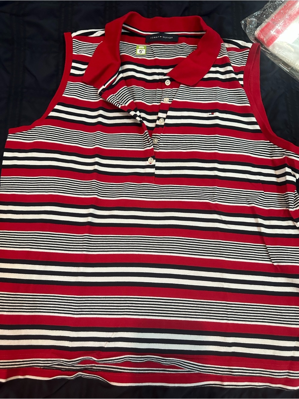 Tommy Hilfiger Red, White & Navy Striped Polo Top